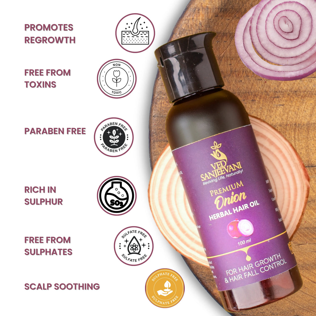 Onion Herbal Hair Oil – Ayurvedic oil for hair growth, reduced hair fall, and scalp nourishment