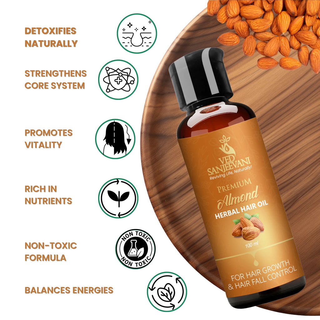 Almond Herbal Hair Oil – Nourishing Ayurvedic oil for stronger, healthier, and shinier hair.